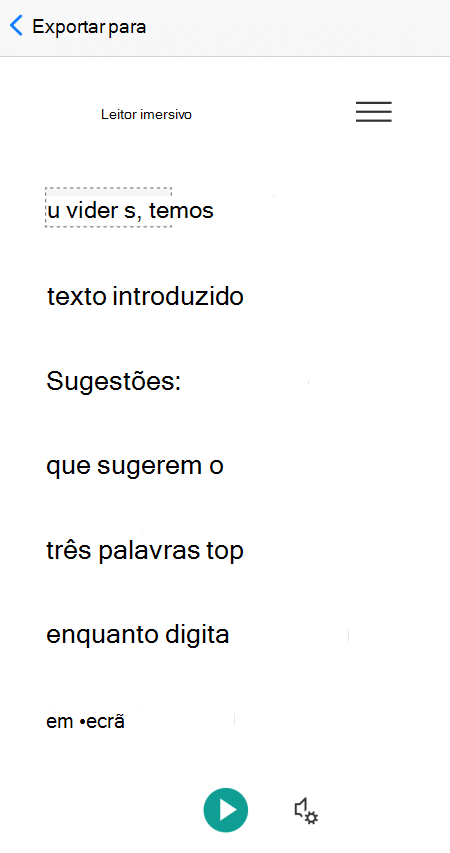 Sílabas de palavras mostradas na vista imersiva do leitor na Microsoft Lens para iOS.