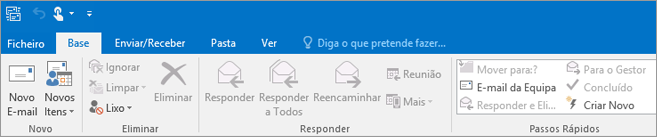 Este é o aspeto do friso no Outlook 2016.