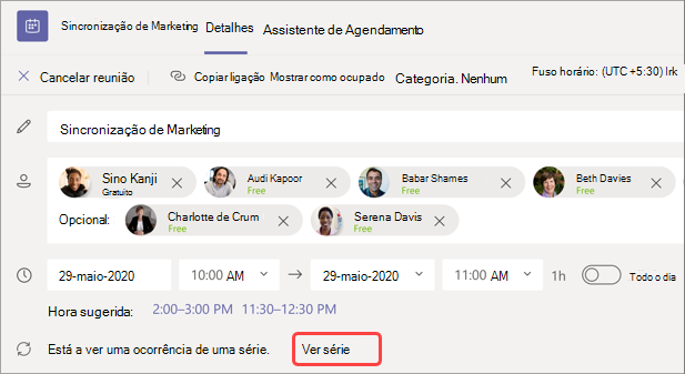 Imagem a mostrar onde está a série de visualização na sincronização de marketing