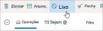 Uma captura de ecrã do botão Lixo no Outlook.com.