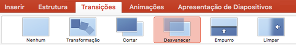 Opções no separador Transições