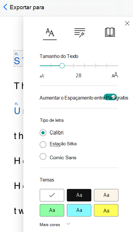 O texto prefere a caixa de diálogo em Leitor Imersivo no Microsoft Lens para iOS.