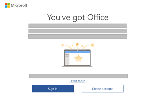 Mostra a caixa de diálogo que aparece quando abre uma aplicação do Office num novo dispositivo que inclui uma licença do Office.