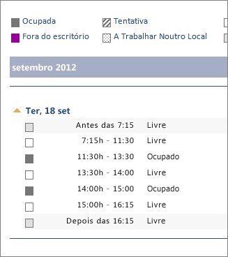 Exemplo de calendário partilhado por e-mail