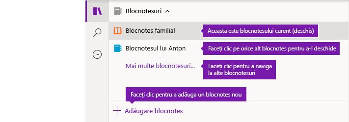 Listă de notebookuri în OneNote pentru Windows 10