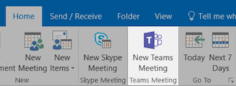 Butonul Întâlnire nouă Teams în Outlook