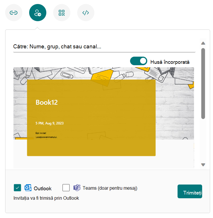 Trimiteți către Teams sau Outlook