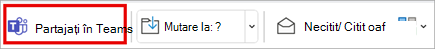 Partajați cu echipele pe panglica barei de instrumente din Outlook clasic.