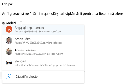 @mențiuni în Outlook pe web