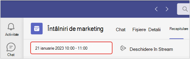 Vizualizarea recapitulării întâlnirii în Teams
