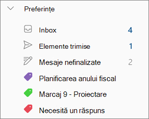 Categorii în Preferințe în noul Outlook pentru Windows