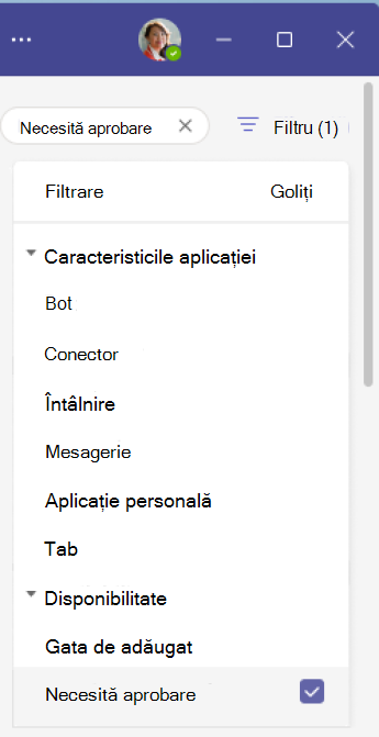 Filtrați rezultatele pentru a găsi opțiunea Necesită aprobare