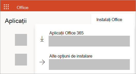 Captură de ecran a Office.com dacă vă conectați cu un cont de la locul de muncă sau de la școală