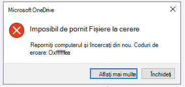 Eroare OneDrive: Imposibil de pornit Fișiere la cerere Reporniți computerul și încercați din nou. Coduri de eroare: <> de cod de eroare