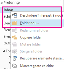 Puteți crea un subfolder nou utilizând meniul contextual.