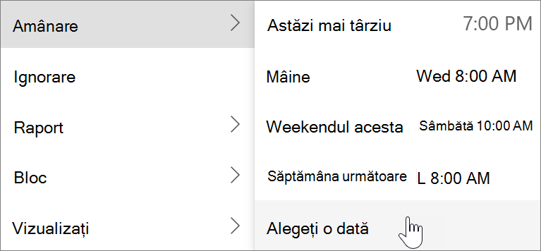 Utilizarea amânării în noul Outlook pentru Windows