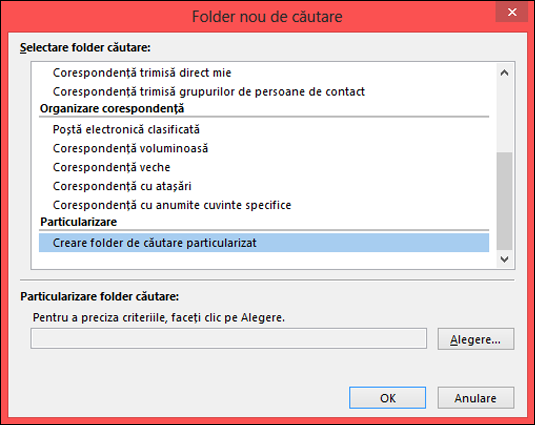 Selectați Creare folder de căutare particularizat