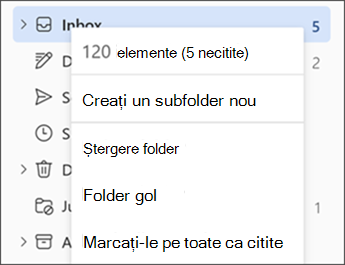 Captură de ecran afișând meniul atunci când faceți clic dreapta pe un folder