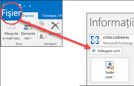 Selectați Fișier, apoi Adăugare cont.