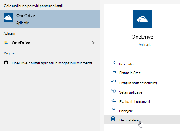 Dezinstalarea aplicației Din Magazinul OneDrive