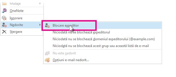 Comanda Blocare expeditor în lista de mesaje