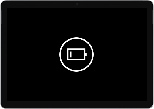 Un ecran negru cu o pictogramă baterie scăzută.