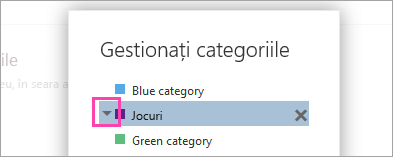 Captură de ecran a săgeții de lângă o categorie