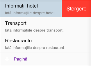 Ștergerea unei pagini în OneNote pentru iOS