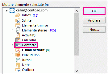 Mutați persoana de contact în folderul Persoane de contact