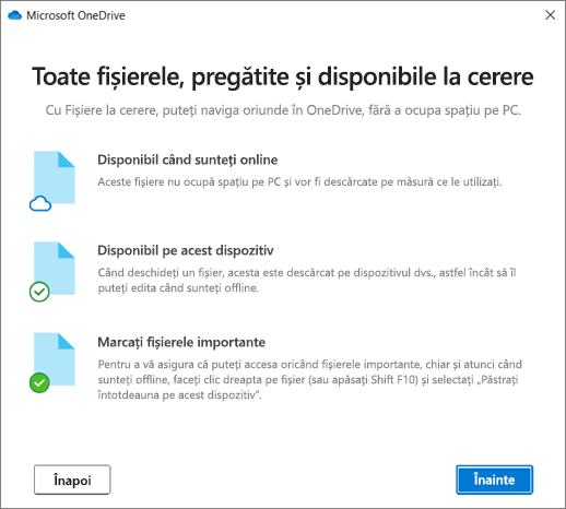 Ecranul Fișiere la cerere din expertul Bun venit la OneDrive