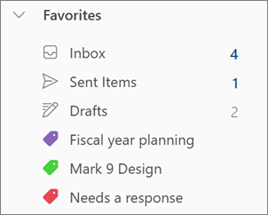 Категории в избранном в новом Outlook для Windows