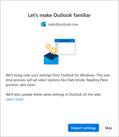 Импорт параметров в новый Outlook для Windows