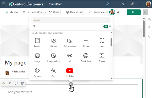 Snímka obrazovky zobrazujúca panel s nástrojmi z miesta, kde na stránke lokality pracujete.