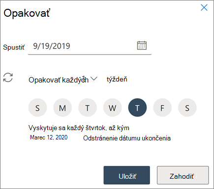 Vytvorenie opakovanej schôdze v Outlook na webe