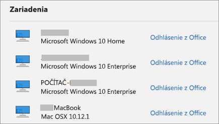 Zobrazuje zariadenia s Windowsom a Macom a prepojenie Odhlásiť sa z Office na lokalite account.microsoft.com
