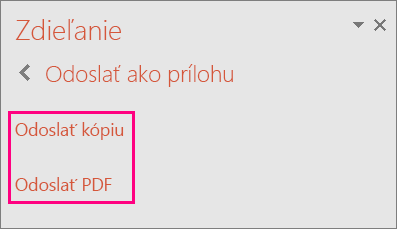 Zobrazí sa prepojenie Odoslať súbor PDF v PowerPointe 2016