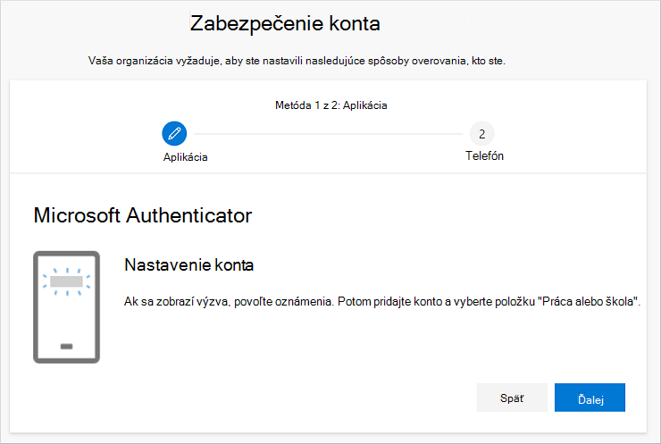 Keep your account secure wizard, showing the authenticator Set up your account page