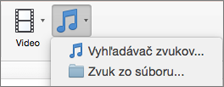 Ponuka vloženia zvuku s možnosťami zvuku zo súboru a vyhľadávača zvukov