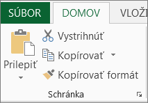 Tlačidlá Kopírovať a Prilepiť na karte Domov