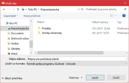 Existujúcu e-mailovú správu môžete uložiť ako súbor.
