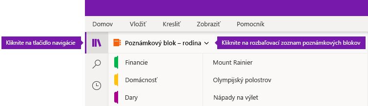 Rozbaľovanie zoznamu poznámkových blokov vo OneNote pre Windows 10