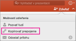 Zdieľanie prezentácie PowerPointu pre Mac skopírovaním prepojenia