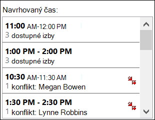 Pomocou výberu navrhovaných časov môžete zistiť, kedy sú účastníci k dispozícii.