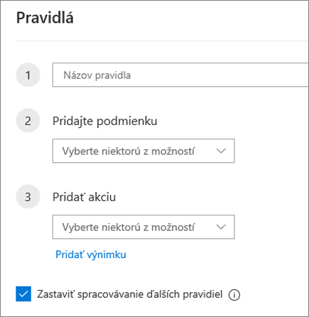 Vytvorenie nového pravidla v Outlooku na webe