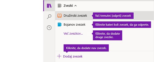 Seznam zvezkov v OneNotu za Windows 10