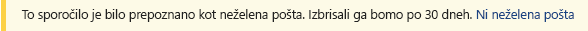 Posnetek zaslona z rumeno varnostno vrstico v Outlookovem sporočilu.