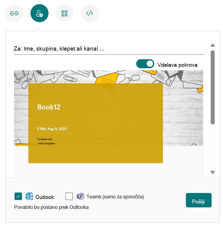 Pošiljanje v aplikacijo Teams ali Outlook