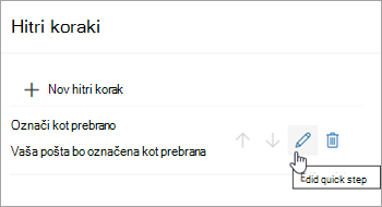 Posnetek zaslona z označeno ikono »Uredi hitri korak«