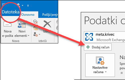 Izberite »Datoteka« in nato »Dodaj račun«.