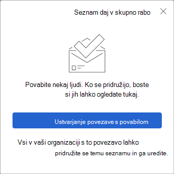 Ko izberete Skupna raba seznama, To Do ustvari povezavo s povabilom, ki ga lahko pošljete drugim.